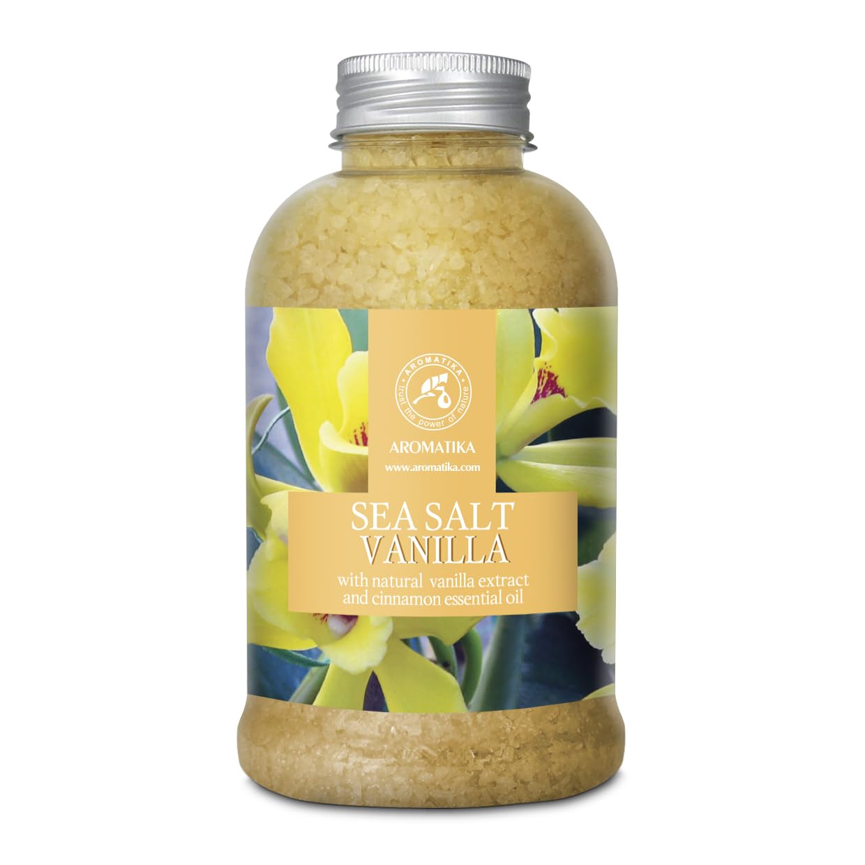 Sea Salt Vanille 600g - w/Vanille & Cinnamon Essential Oils - Natural Bath Sea Salts - Best for Bath - Good Sleep - Relaxing - Body Care - Beauty