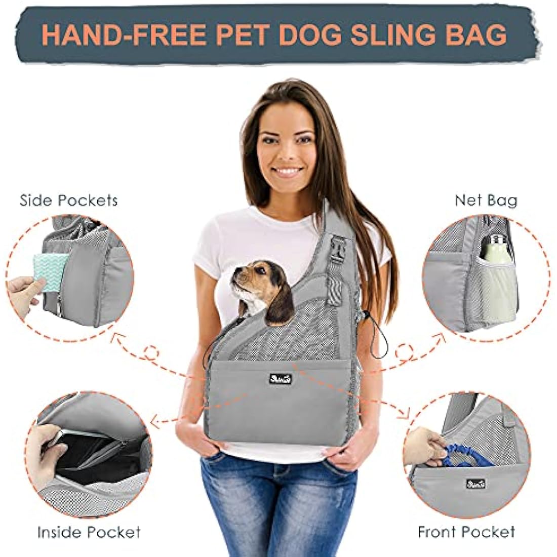 Nasjac Pet Dog Sling Carrier, Hands Free Papoose Front Carrier Small Dog Puppy Walking Breathable Mesh Hard Bottom Support Adjustable Padded Strap Pocket Safety Belt Travel Bag Washable