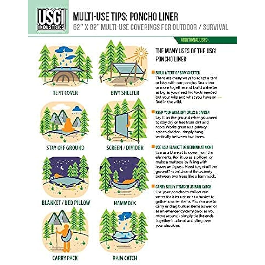 USGI Industries Military Woobie Blanket | Thermal Insulated Camping Blanket, Poncho Liner | Large, Portable, Insulation, Water-Resistant, for Hiking, Survival | Compression Carry Bag