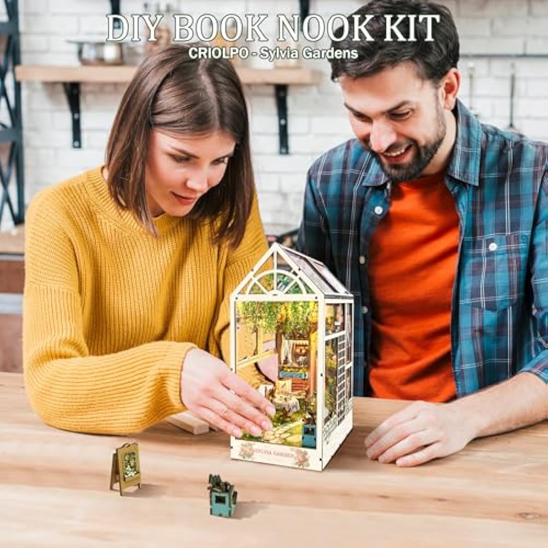 CRIOLPO Book Nook Kit with LED Lights, DIY Miniature House Kit Dolls House Kit, 3D Wooden Puzzle Bookend Booknook Book Shelf Decoration Gift for Teens Adults
