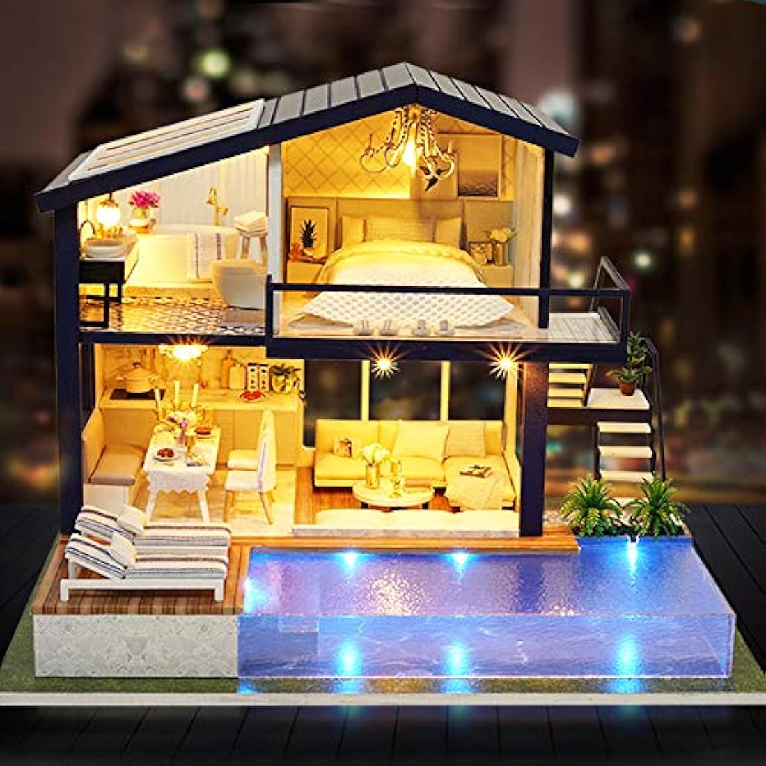 Spilay Diy Miniature House Kit, Wooden Dolls House Crafts Mini Handmade Kit with Dust Cover and Music Box, 1:24 Creative Room Idea Gift for Adult Friend Lover A066 (Time Apartment)