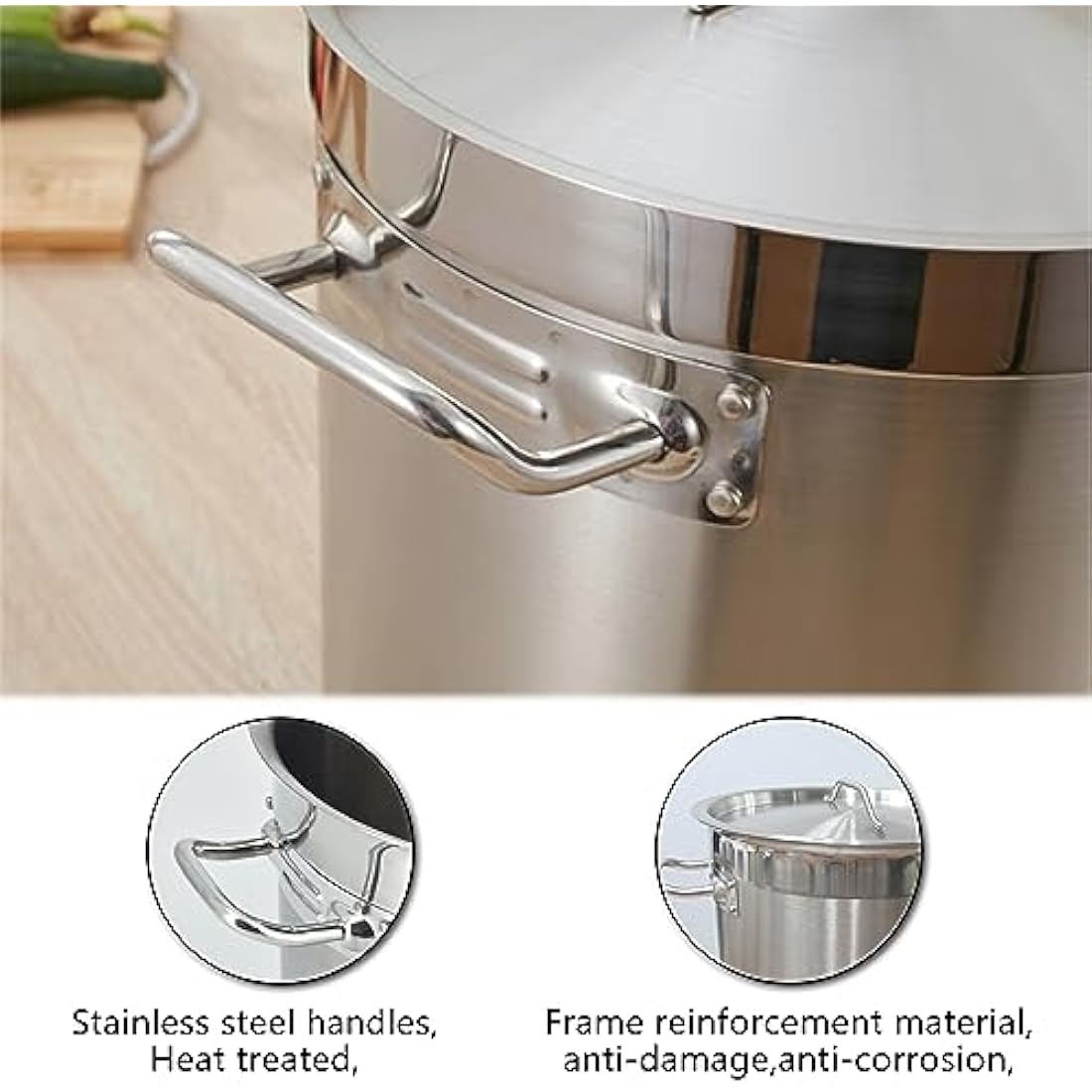 MOOTACO Stainless Steel Stock Pot with Fitted Cover,Tri-Ply Composite Bottom, Silver (17-50L) (25 Litre with Lid)