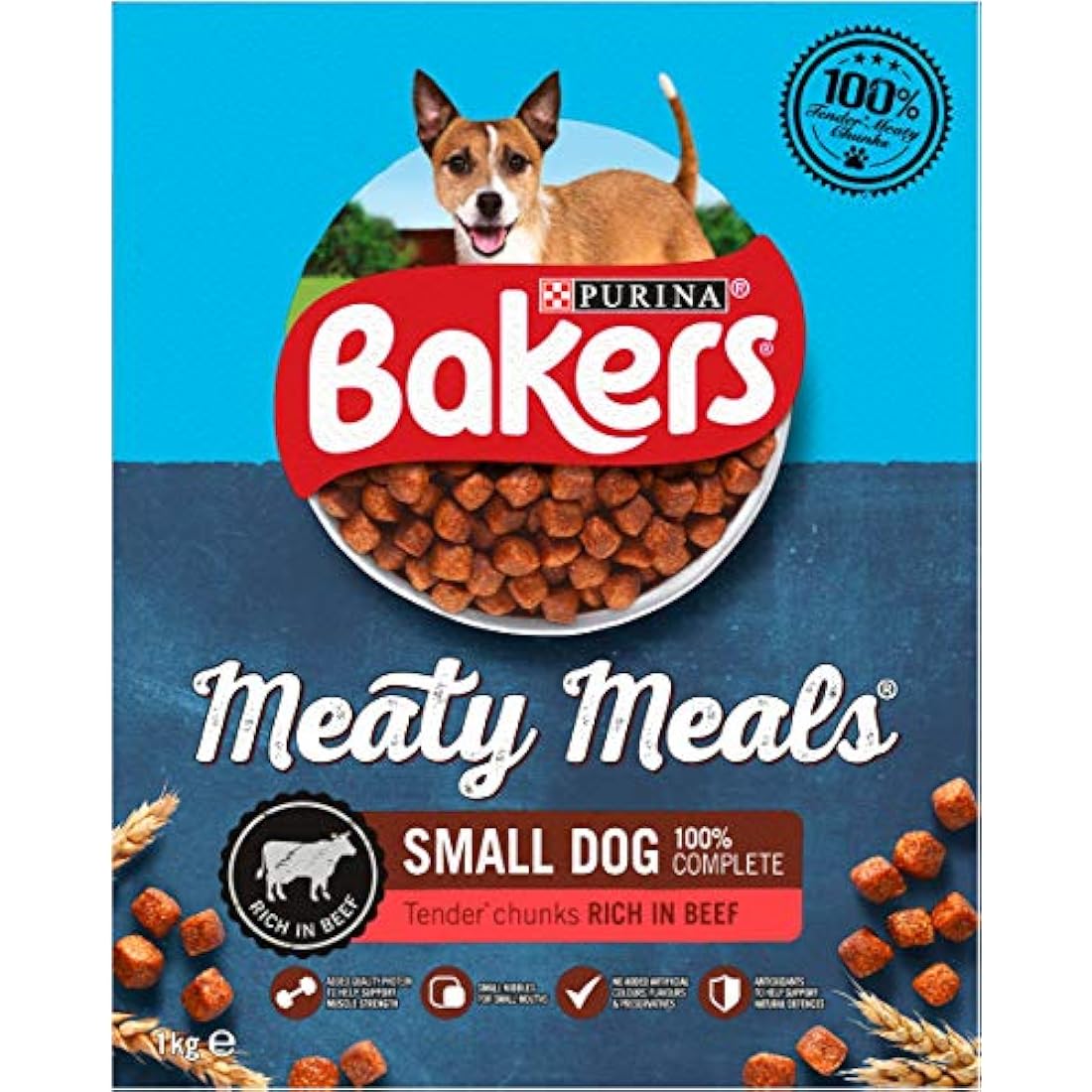 Bakers Meaty Meals Adult Small Dry Dog Food Beef 1kg (Pack of 4)