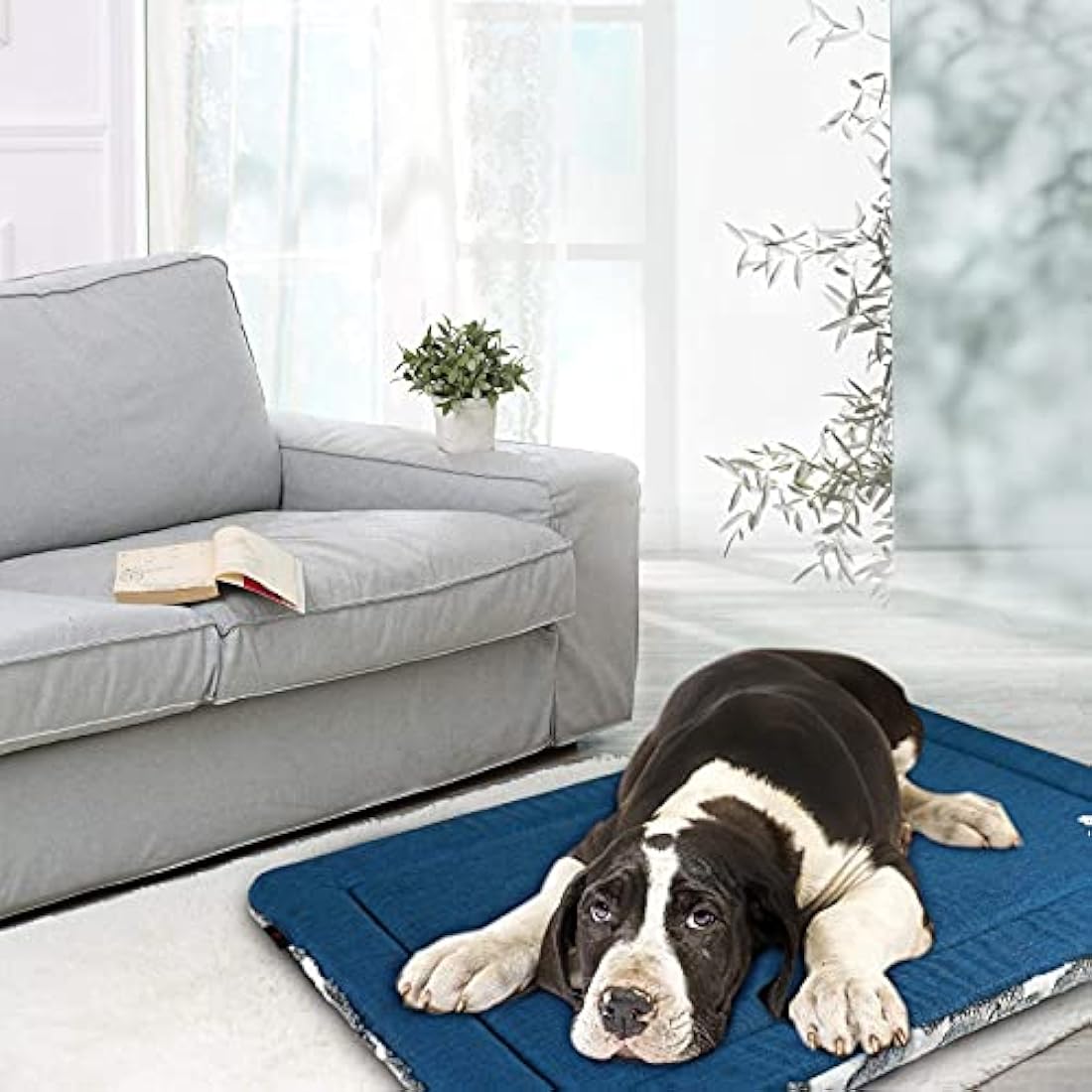 KROSER Dog Bed Mat Reversible Cool & Warm 137x84cm Crate Mat Machine Washable High Density Foam, Extra Large Dog Pad, Grey Blue