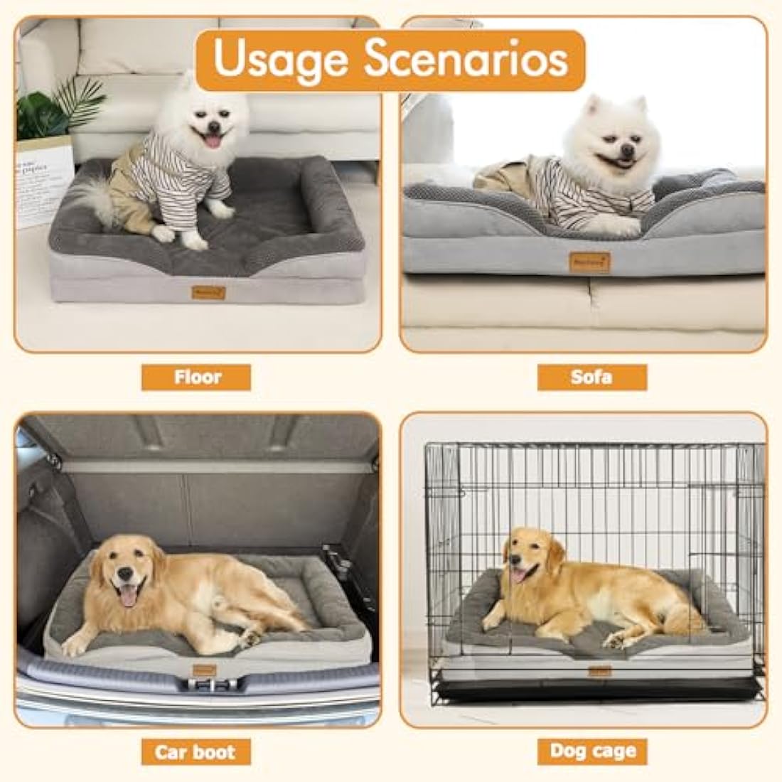 Nepfaivy Dog Bed Extra Large - Waterproof Orthopedic Dog Bed with Pillow Cushions, 111×80cm Soft Extra Large Sofa Bed with Removable and Washable Covers, Dark Grey