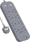 Extension Lead with USB Slots, HANYCONY 8 Way Outlets Power Strip with 4 USB Ports, 1800J Surge Protection Double Switch Plug Extension with 1.8M