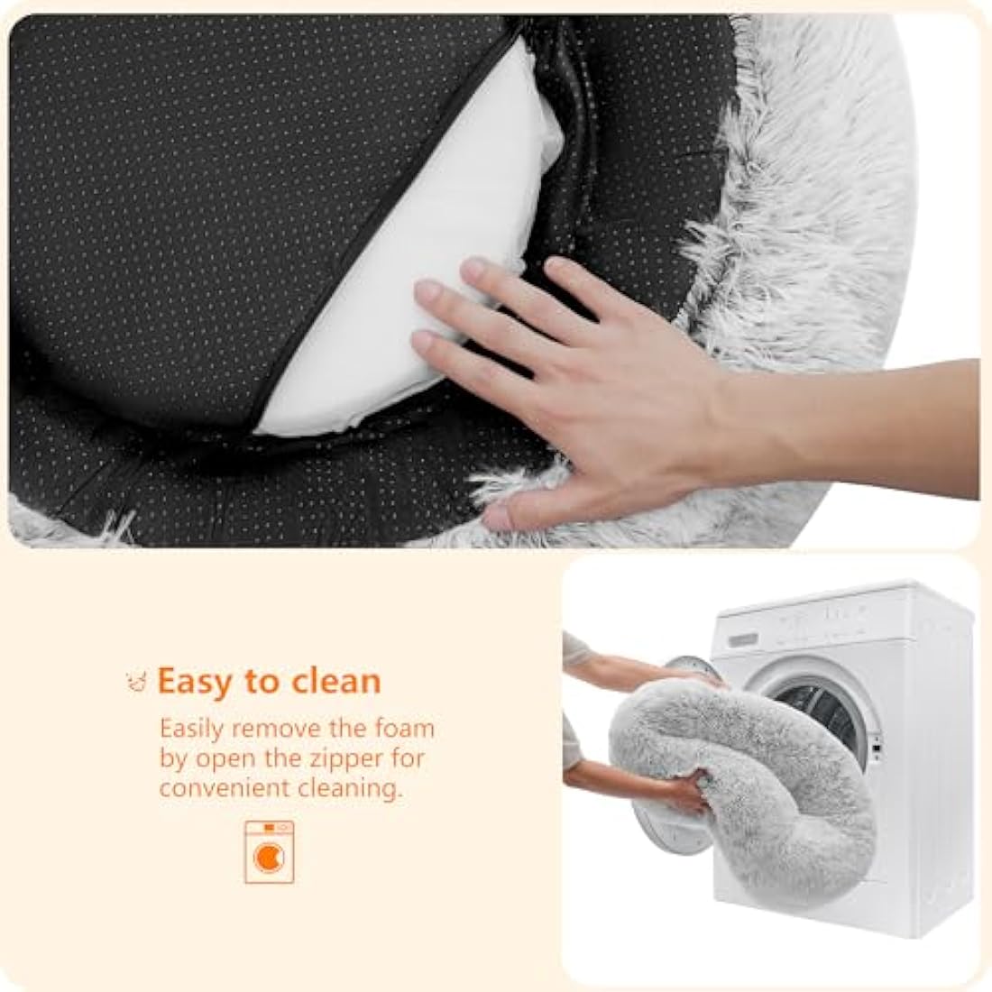 HMTOPE Orthopaedic Dog Bed Round Dog Sofa Cat Bed Doughnut Cuddly Dog Basket Washable 100 cm Diameter Light Grey