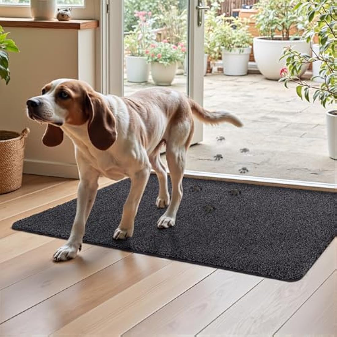 DEXI Dirt Trapper Door Mat Indoor, Non-slip Doormats Inside, Machine Washable, Super Absorbent Entrance Mats Soft Floor Carpet Rug, 50 x 80 cm, Black-Grey