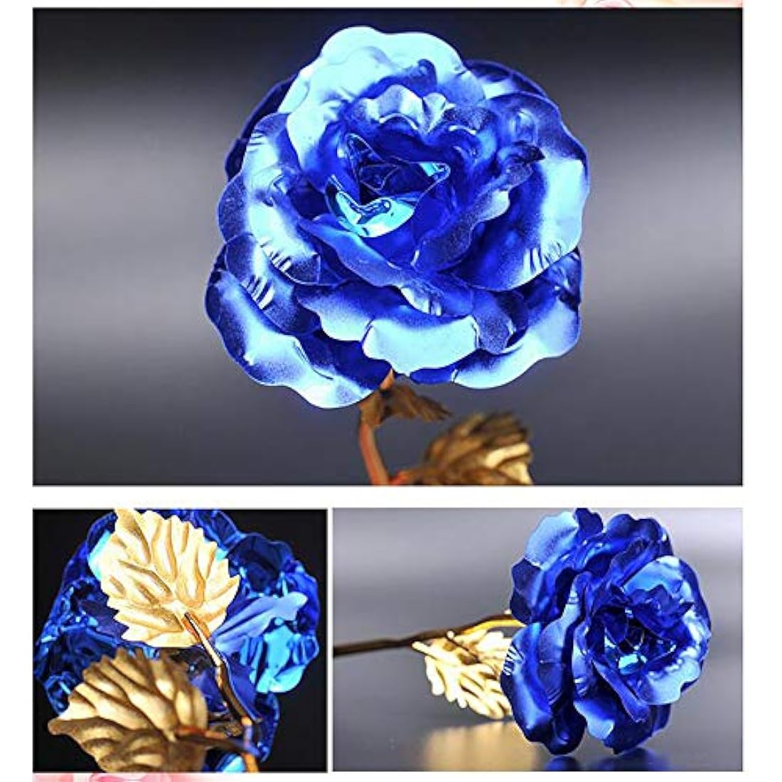 TINYOUTH 24K Blue Rose Forever Rose, Gold Plated Rose Flower with Stand for Friends, Valentine's Day, Mother's Day, Thanksgiving, Birthday, Christmas