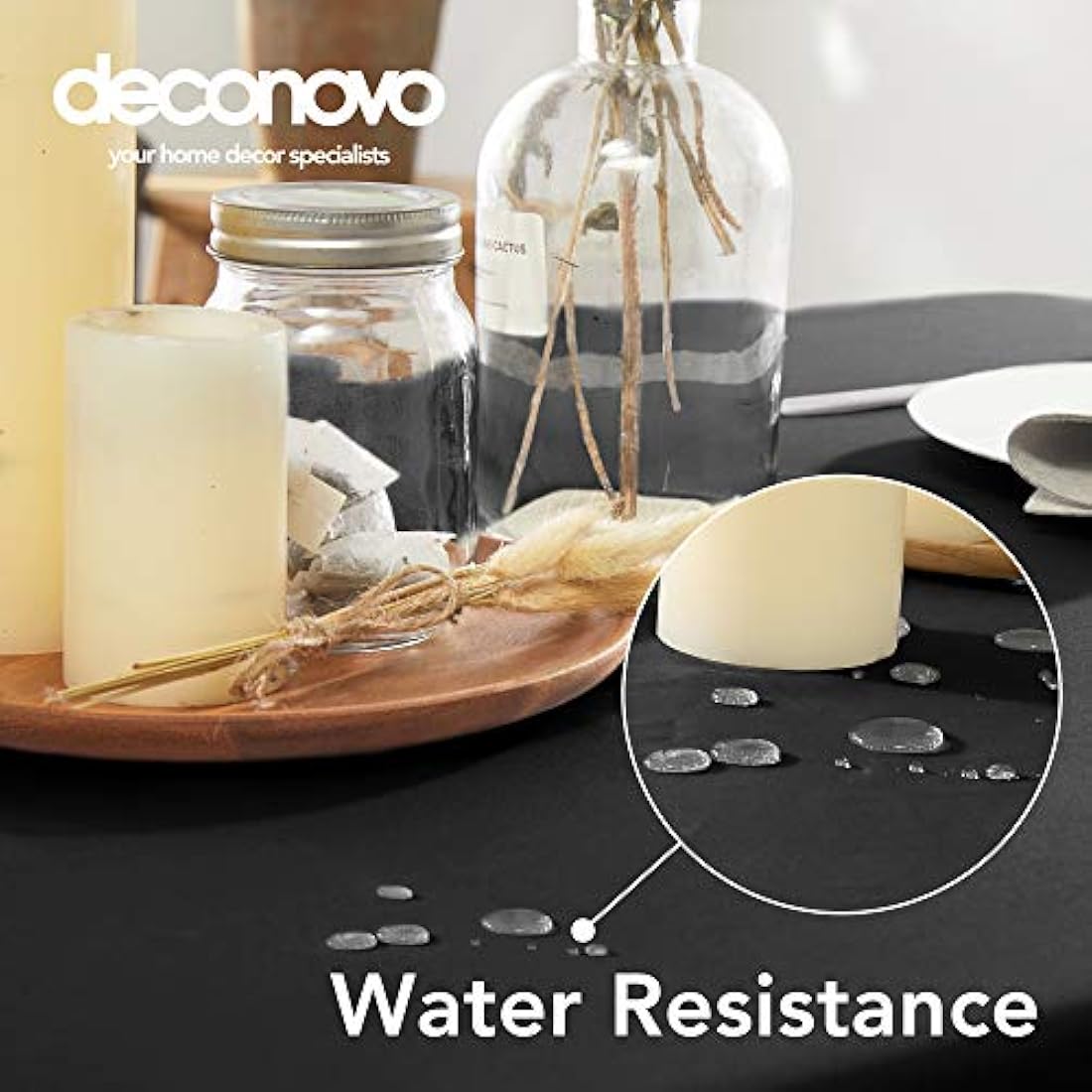 Deconovo Home Decorative Oxford Wipeable Tablecloth Rectangle Water Resistant Tablecloth for Dining Table 130x220cm(51x87in) Black