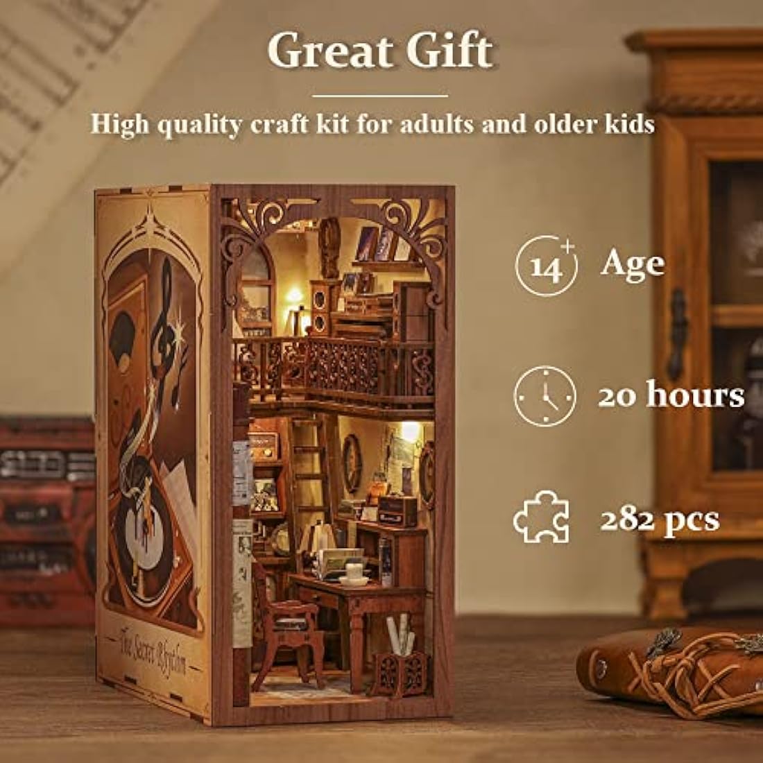 CUTEBEE Book Nook Kits For Adults - DIY Dollhouse Miniature with LED Light, 3D Wooden Puzzle Bookend Bookshelf Decor, Gifts for Family and Friends (The Secret Rhythm)