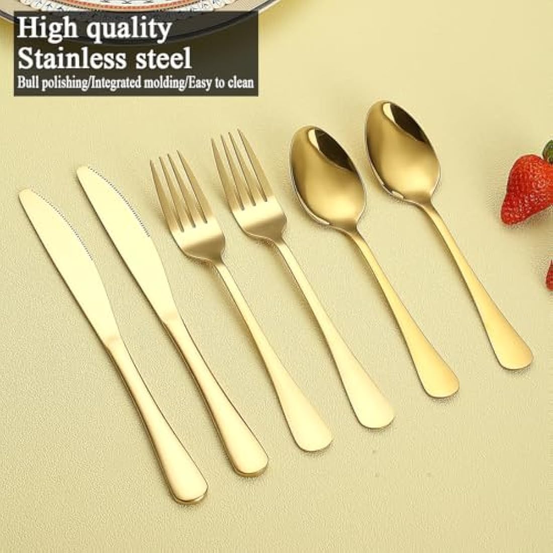 ReaNea Gold Cutlery Set 60 Pieces Service for 20, Stainless Steel Knives Spoon Forks Set for Wedding, Parties, Evens, Home, Gift for Thanksgiving, Christmas