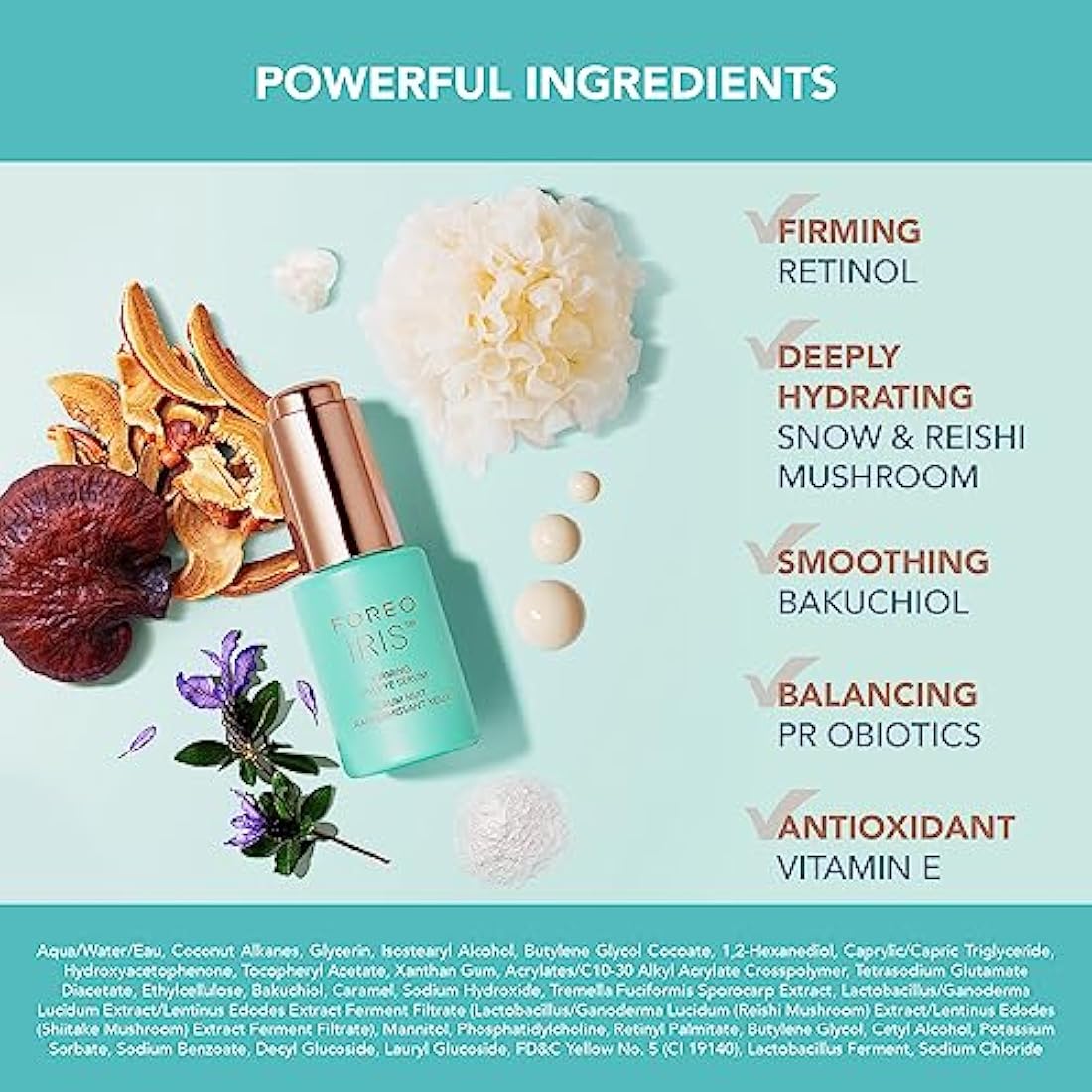FOREO IRIS Firming Eye Serum - Retinol Serum- Mushroom Extract - Bakuchiol - Eye Cream for Dark Circles and Puffy Eyes - Dark Circles Under Eye Treatment - Travel size - 15ml