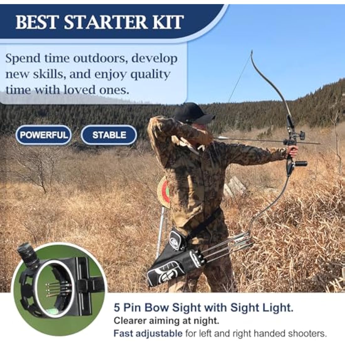 D&Q Takedown Recurve Bow and Arrow Set Adult Kit Archery Hunting Shooting Target Practice Competition Survival Longbow Package 30 35 40 45 lbs Right Handed with Bow Case Stringer Arrow Quiver