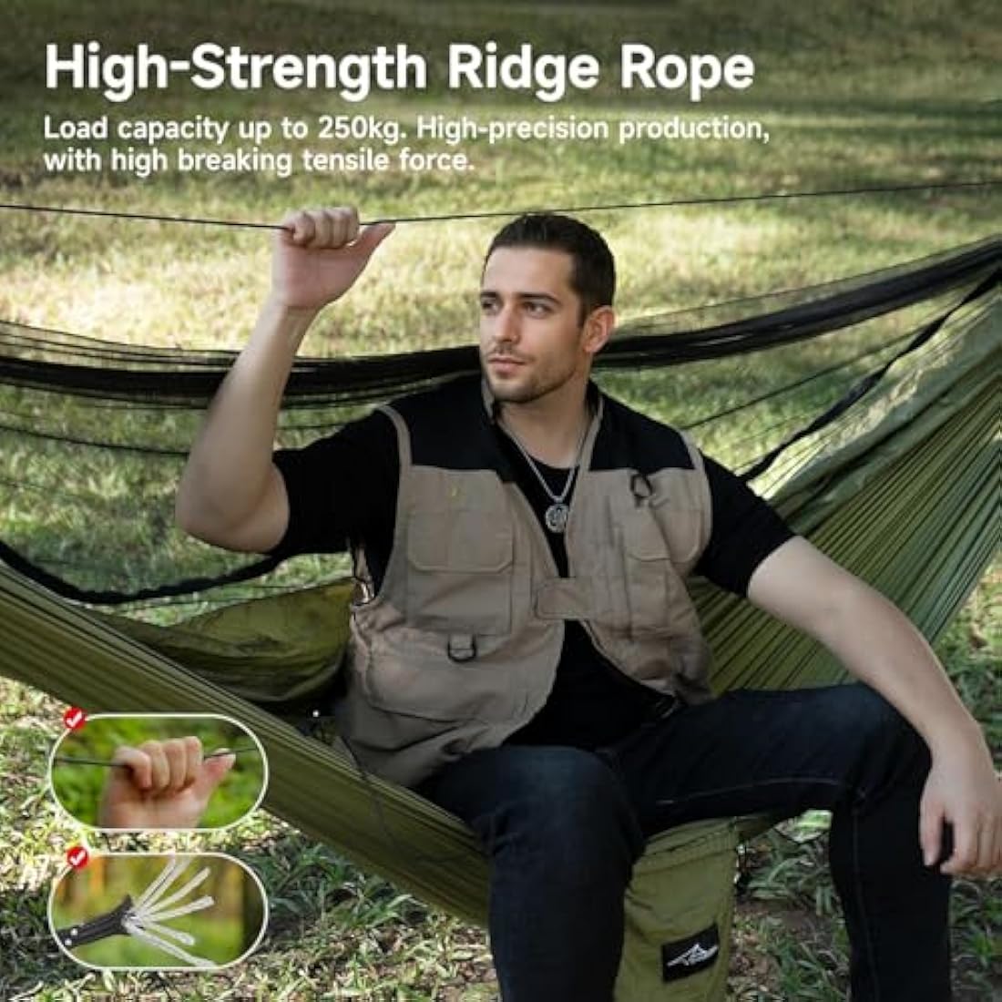 Travel Bird Camping Hammock with Mosquito Net and Ridge Rope, 290 * 140CM Large Space, Portable Lightweight Hanging Hammocks with Tree Straps for Outside, Hiking, Travel and Backpacking