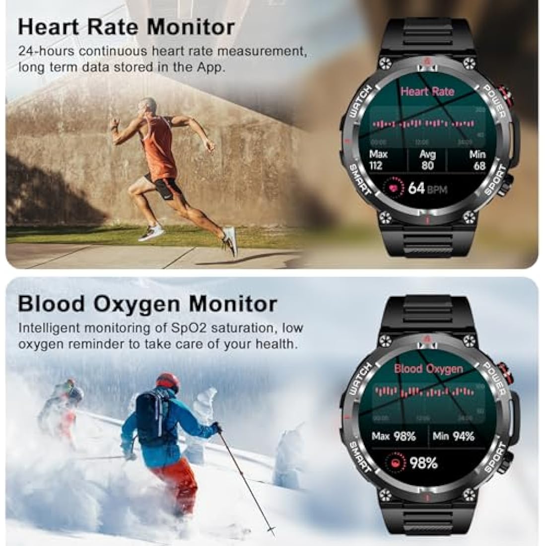 Blackview Military Smart Watch for Men (Answer/Make Calls), 1.39" HD Fitness Watch with Heart Rate SpO2 Sleep Monitor Stress Test, 100+ Sports Modes Waterproof Outdoor Smartwatch for iOS Android