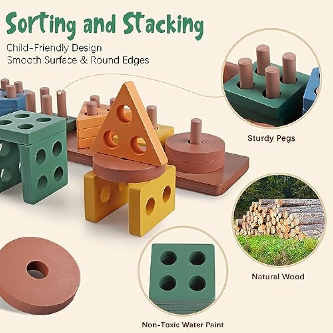 Aliex 6 in 1 Montessori Toys for Babies 12 Months, Baby Toys Stacking Rings Blocks Wooden Shape Sorter Activity Cube Xylophone Gifts for Baby Boys Girls