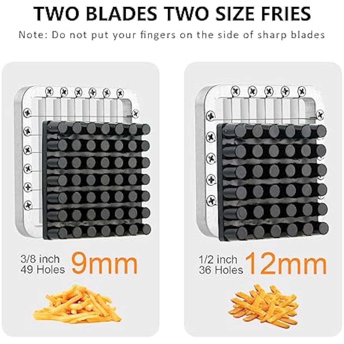 Potato Chipper Cutter, French Fry Cutter Stainless Steel Potato Chip Cutter Includes 3/8",1/2" Blades with 4 Suction Feet for Potato Carrot Cucumbers Vegatable
