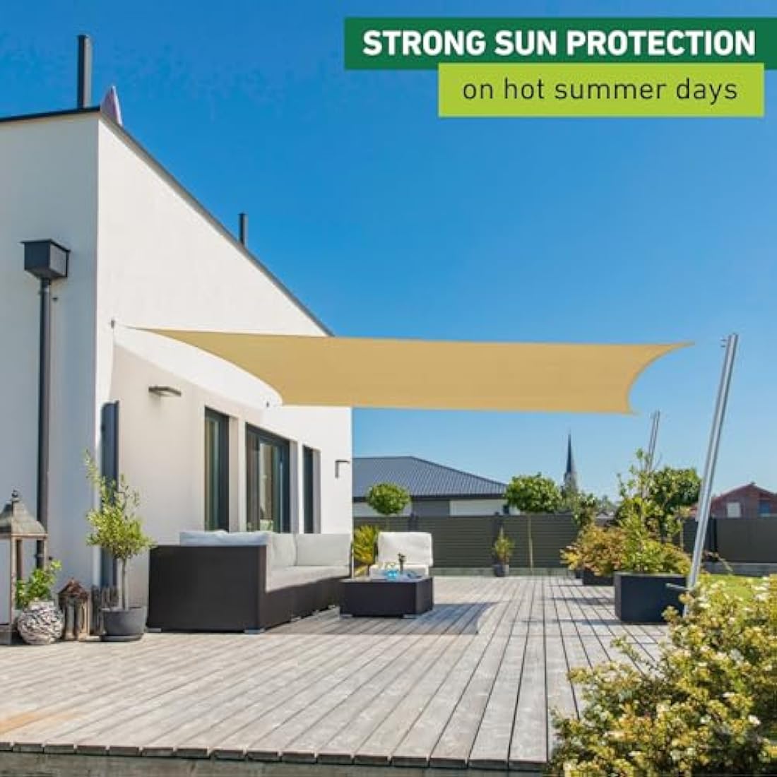 Windhager Capri Rectangular Sun Sail, 3 x 4 m, Sun Protection for Garden and Patio, UV and Weather Resistant, Champagne, 10759, Cream White