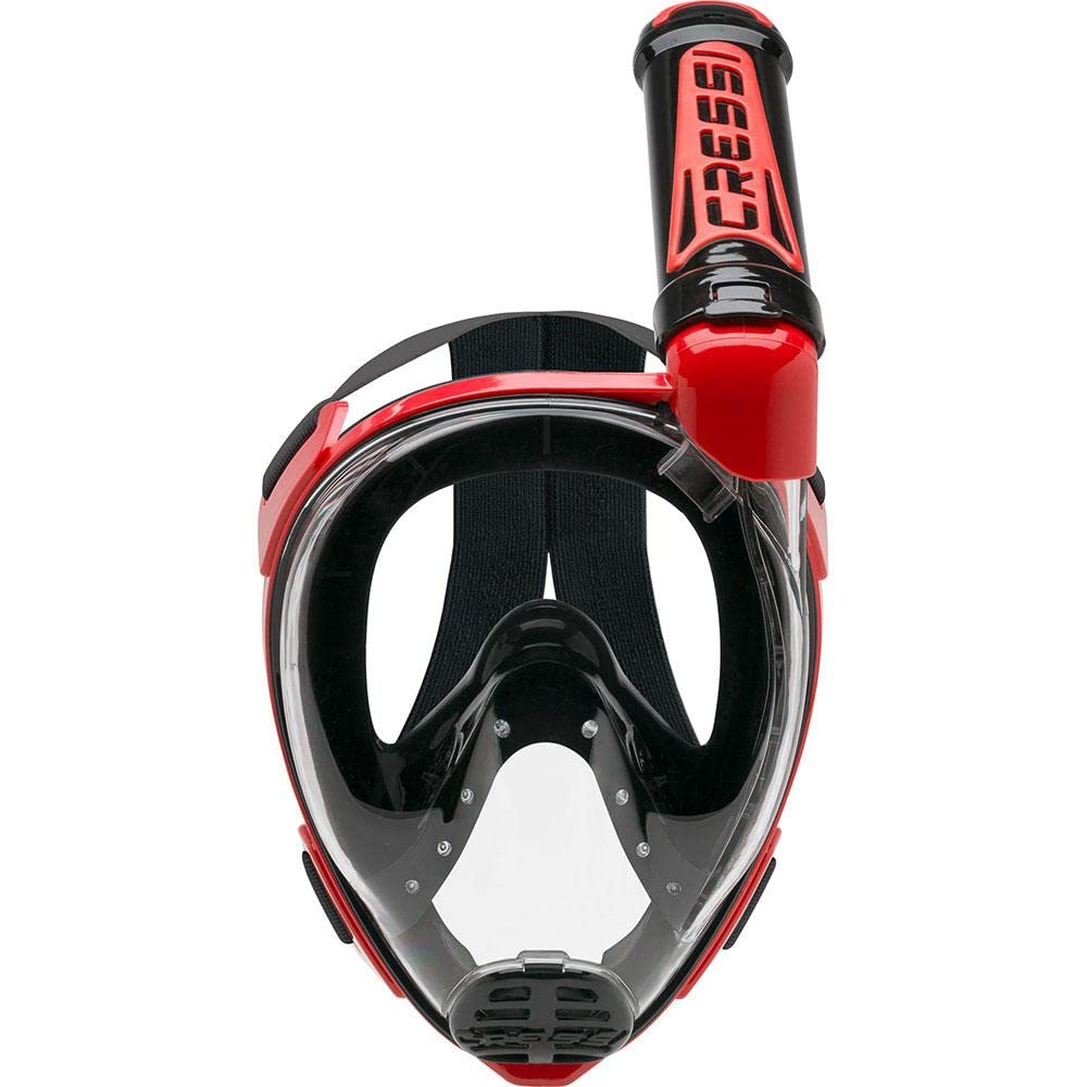 Cressi Duke Full Face Snorkel Dry Mask - Available in Standard Version or with Action Cam Holder, Adult Unisex, Black / Red