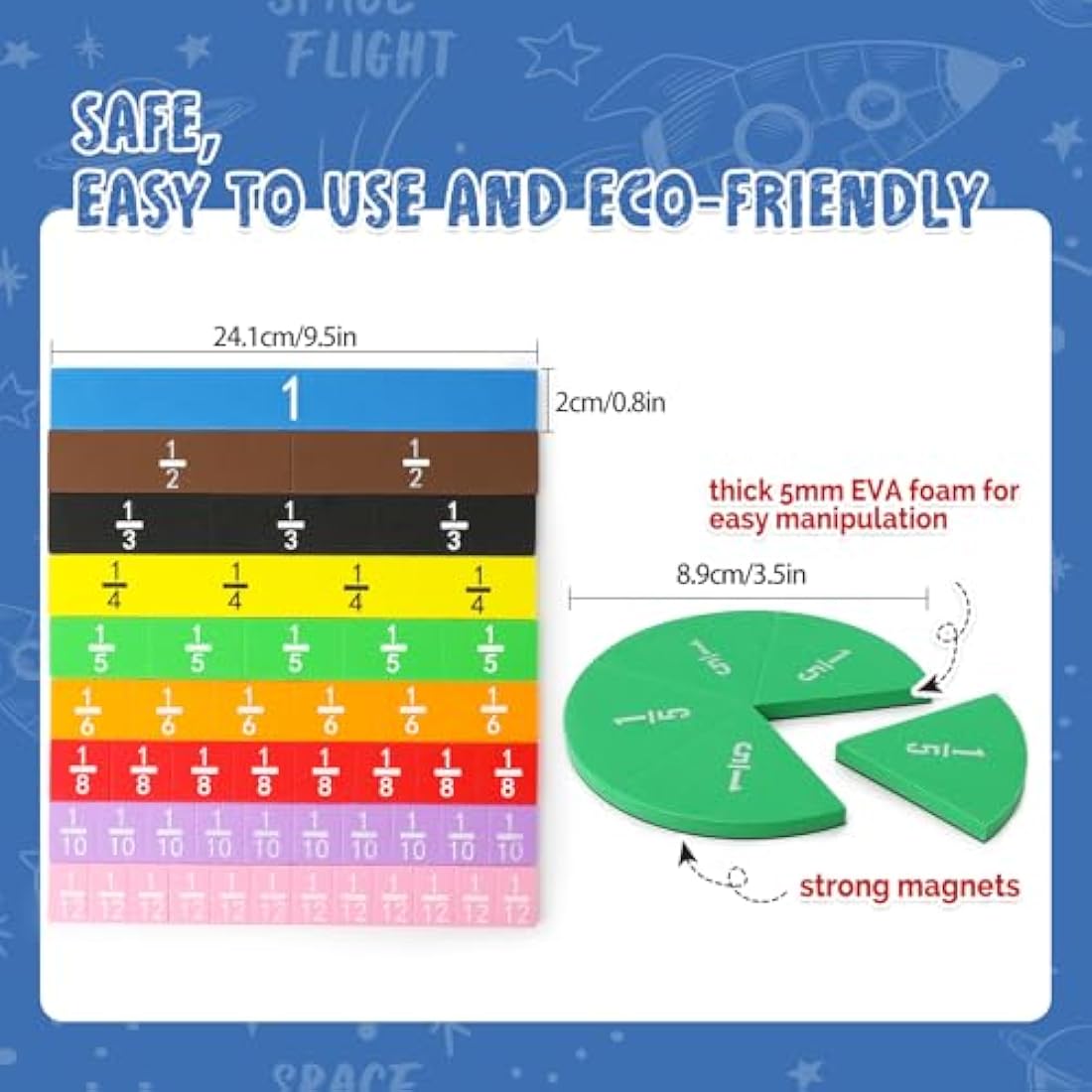Torlam Magnetic Fraction Tiles & Fraction Circles Activity Set - Math Manipulatives for Elementary School - Fraction Magnets & Resources - Fraction Strips & Bars
