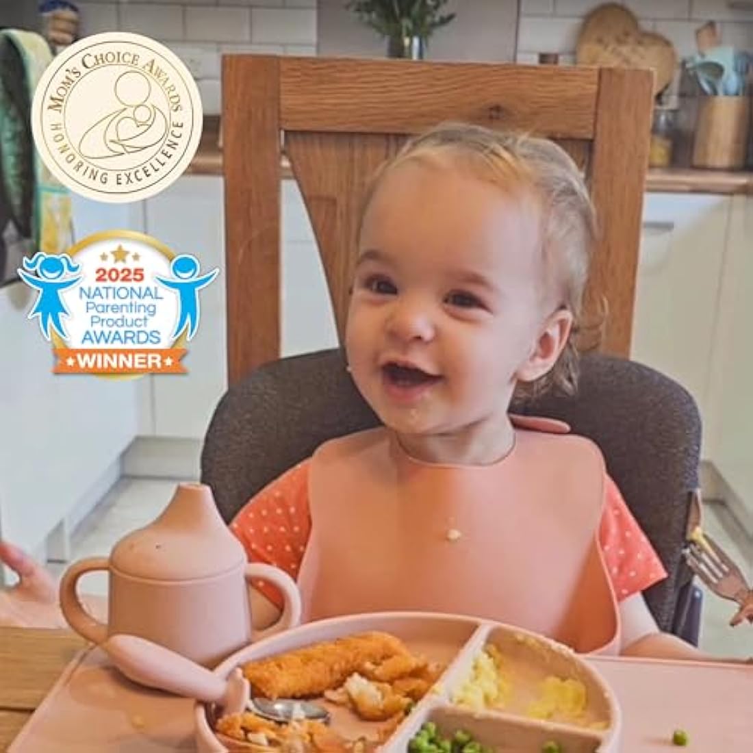Moonkie Silicone Baby Sippy Cup 6+ Months with 2 Straws (Free Flow & Leak-Proof Valve) | 3 Stage Transition | Baby Water Bottle | BPA Free & Dishwasher Safe | 120ml(Croissant)