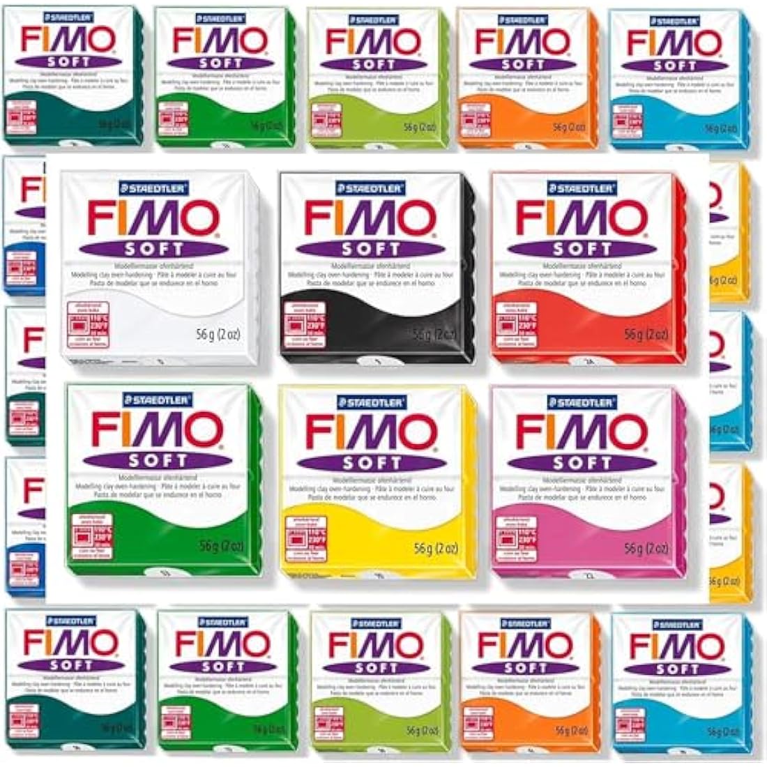 JustArtsCrafts Fimo Soft Oven Hardening Bake DIY Crafts Sculpting Moulding Polymer Modelling Clay 12 x 57g Multicolour Blocks