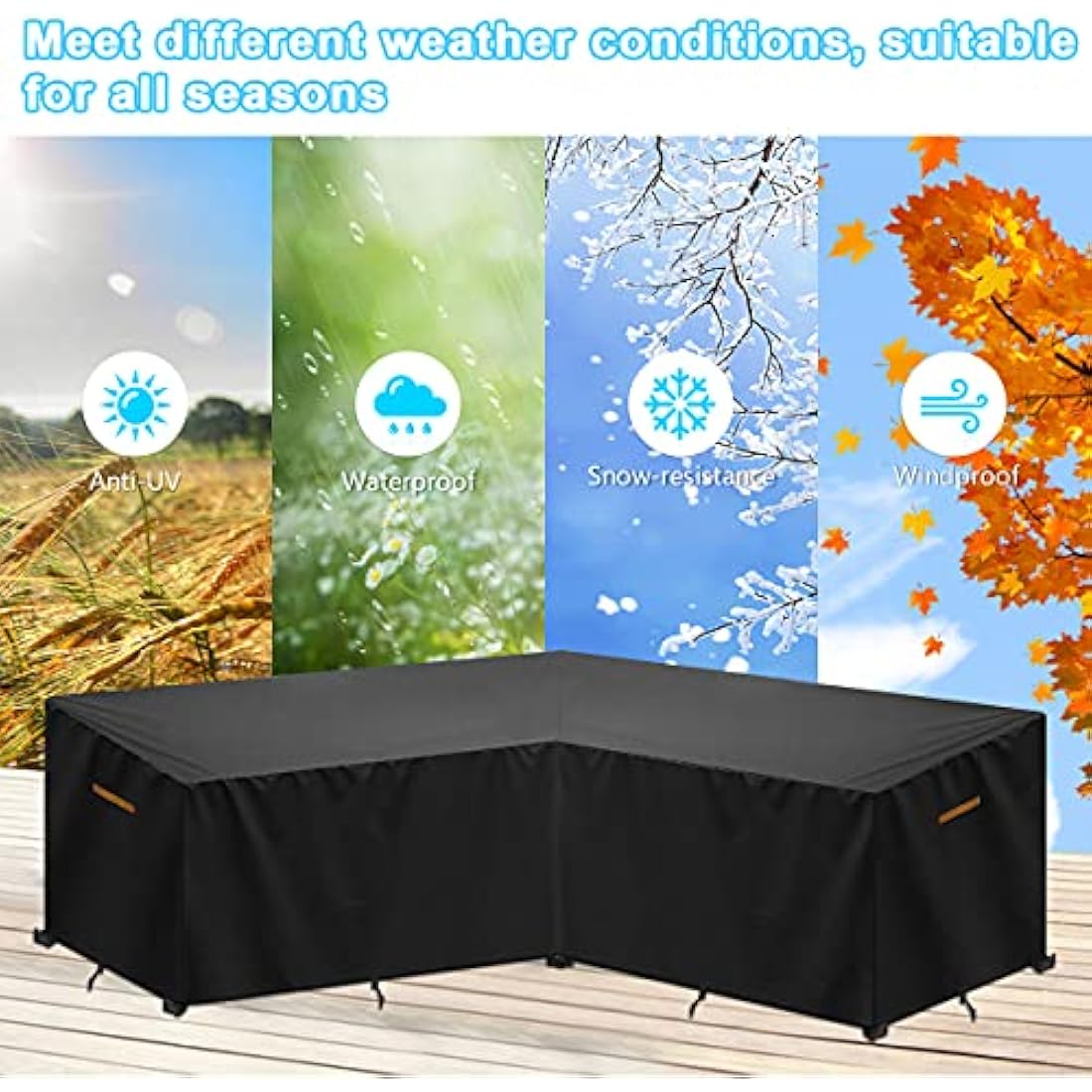 SanGlory Garden V-Shape Furniture Cover Waterproof 420D Oxford Fabric Outdoor Rattan Corner Sofa Cover L-Shaped Rattan Corner Sofa Covers 254x254x85/80cm