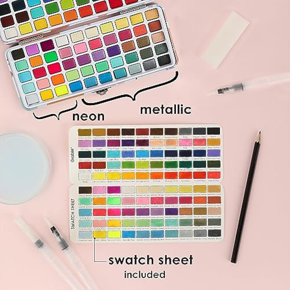 Grabie Watercolor Paint & Paint Material Set 100 Colors with Water Markers and Drawing Pencil, Ideal for Kids and Adults, Art Supplies, Perfect Kit