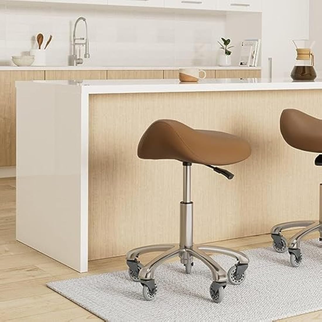 FRNIAMC Professional Saddle Stool with Wheels Ergonomic Swivel Height Adjustable for Clinic Dentist Beauty Salon Tattoo Office (Camel)