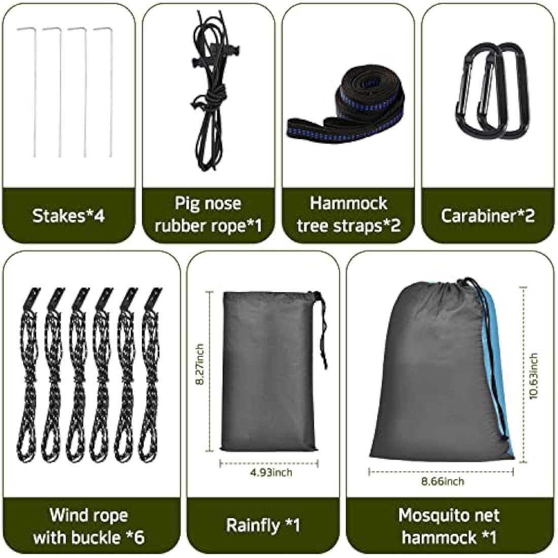 OTraki Camping Hammock with Mosquito Net and Rain Fly Tarp Single Nylon Portable Travel Hammock with Tree Straps 200kg Load Capacity Outdoor Hammock for Hiking Backpacking Garden (Blue Grey)