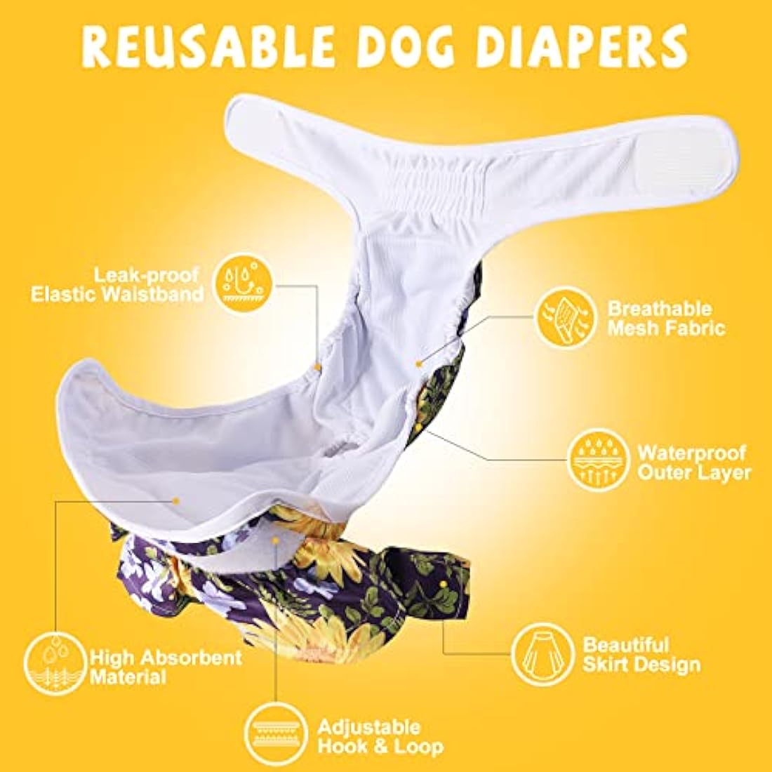 COMSLE Dog Nappies Female Medium 3 Pack, Dog Period Heat Pants in Season, Super Absorbent & Adjustable Sanitary Reusable Doggy Puppy Diapers