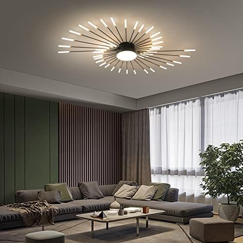 Modern LED Ceiling Light,42+1 Heads Semi Flush Mount Black Chandeliers Ceiling Lighting for Bedroom Living Room Kitchen Dining Room Restaurant