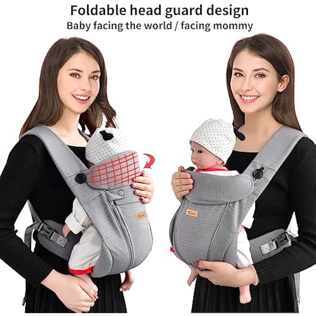 CUBY Front Carriers for Newborn, Summer Breathable Zippers Toddler Wrap Baby Holder Belt,Outdoor Facing & Back Baby Carriers from Newborn, Adjustable Head Neck Support with Head Cover Use up to 30 LBS