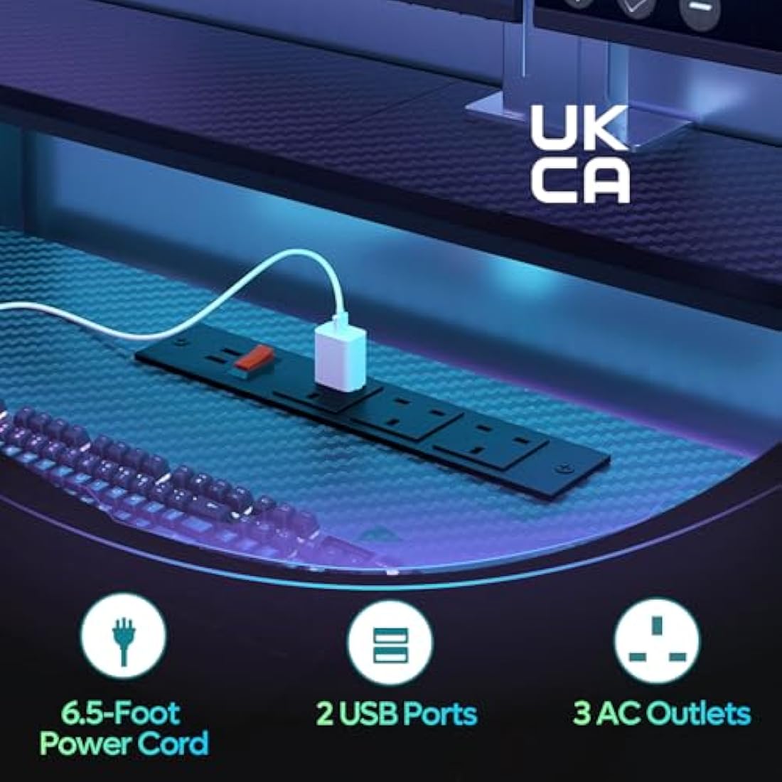 Bestier 140 CM Computer Desk with Power Outlets & LED Lights with Monitor Shelf Gaming Desk with Shelves Writing Desk with Storage Office Desk &Workstation for Home Office Bedroom