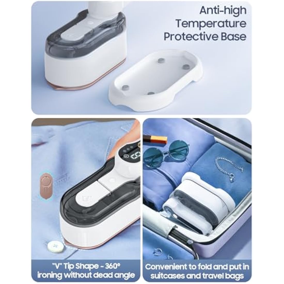 Travel Iron Portable Clothes Steamer - Upgraded 2 in 1 Steam Handheld Clothing Wrinkles Remover for Garments, 4 Steam Levels, 10S Fast Heat-up, 150ML Water Tank, LCD Screen Iron for Home,Office,Travel