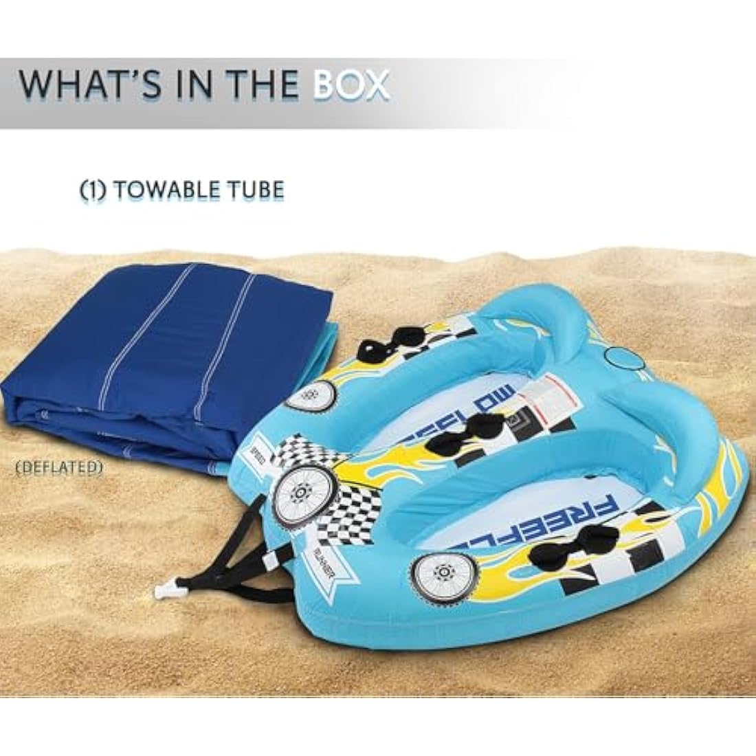 SereneLife Water Sports Inflatable Towing Hose Booster Tube, Water Towing Raft, Inflatable Towboats/Hoses/Towable with Double Seats, PVC Bubble, Foam Padding, Nylon Handles, blue