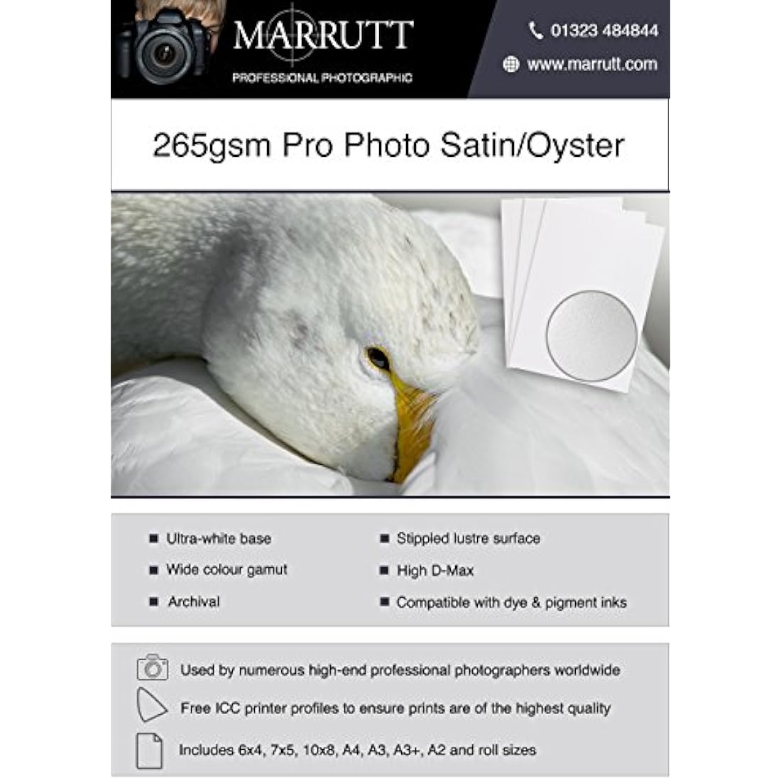 Marrutt 265gsm Pro Photo Satin/Oyster Inkjet Paper: A4-100 Sheets