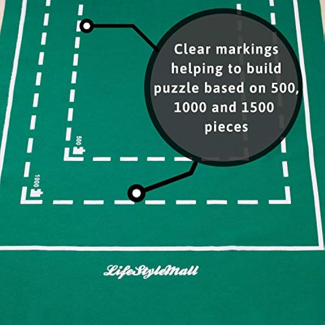 LifeStyleMall Jigsaw Mat - 1500 Pieces - Green Felt - Classic Style - Portable Puzzle Mat - 1 Set - 1 Item - 1500 Pieces - 1 Count - 12 - Adult