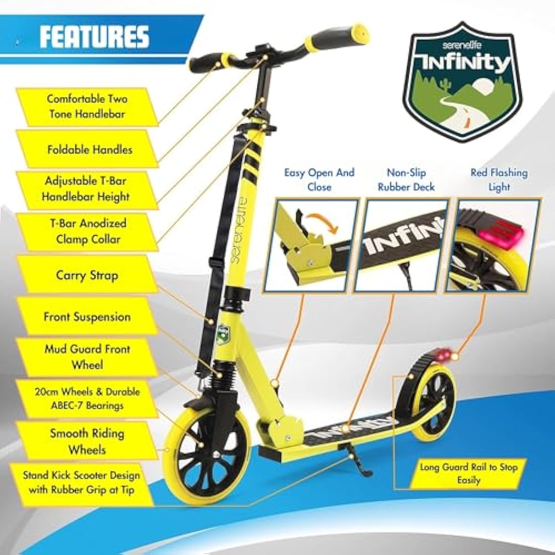 SereneLife, Kick Scooters, Scooter, Kids Scooters, Scooter for Kids Ages 8-12, Girls Scooter, Boys Scooter, Stunt Scooters for Teenagers 11-15, Folding Kick Scooter, Adult Scooters with Big Wheels