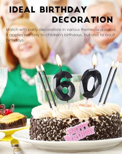 Black 70th Birthday Candles Set, Number 70 Candle with Black Gold Long Candles, Birthday Candles for Cake, Birthday Candle, Cake Candles Cake Topper Decorations for Birthday Party Wedding Anniversary