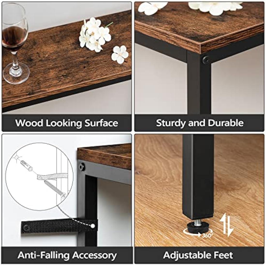 MAHANCRIS Console Table, 180 CM Narrow Long Sofa Table, Entryway Table, Industrial Sofa Table, Side Table, for Hallway, Living Room, Sturdy and Stable, Easy to Assemble, Rustic Brown ACTHR18001Z