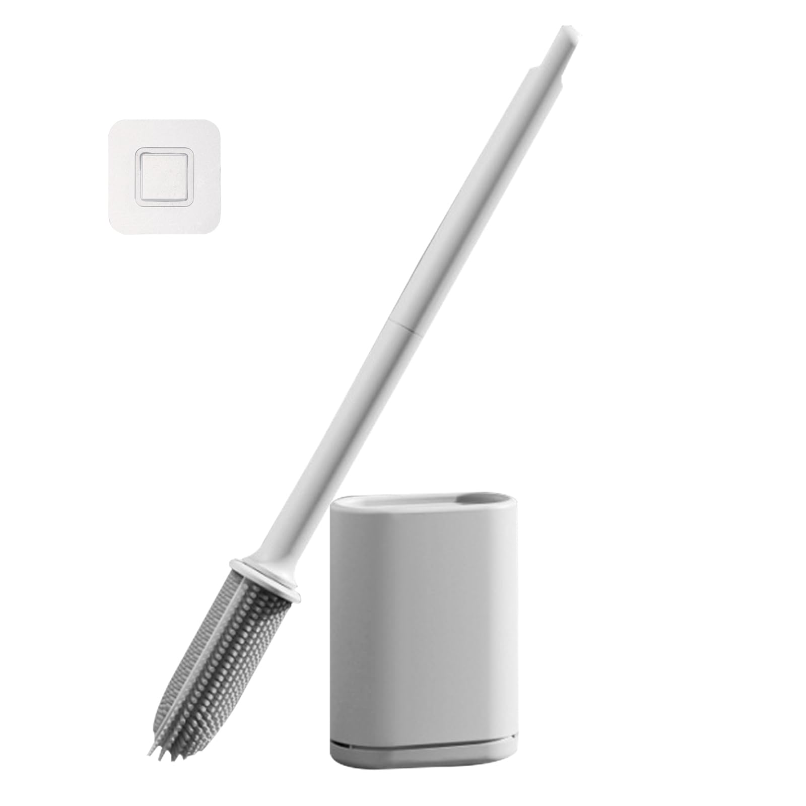 White Silicone Toilet Brush and Holder Set - Durable, Flexible Rubber Brush for Bathroom Cleaning