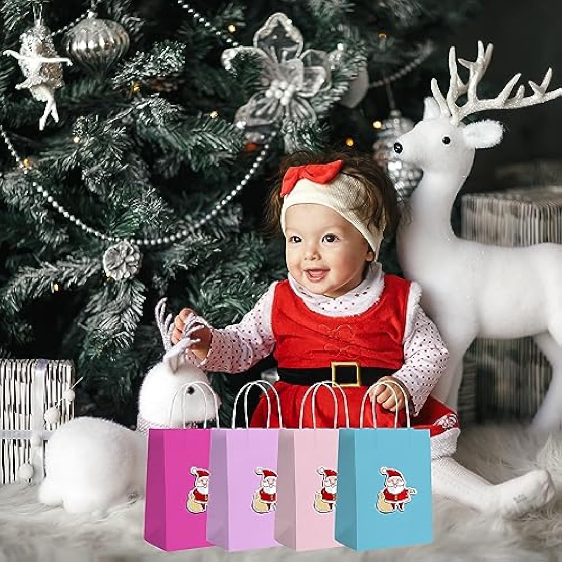 GIFTSAY Pink Party Bags 30 Pcs Paper Gift Bags for Kids Party, Paper Bags with Handles, Small Gift Ideal for Birthday, Wedding, Baby Shower, 15×8×21 CM