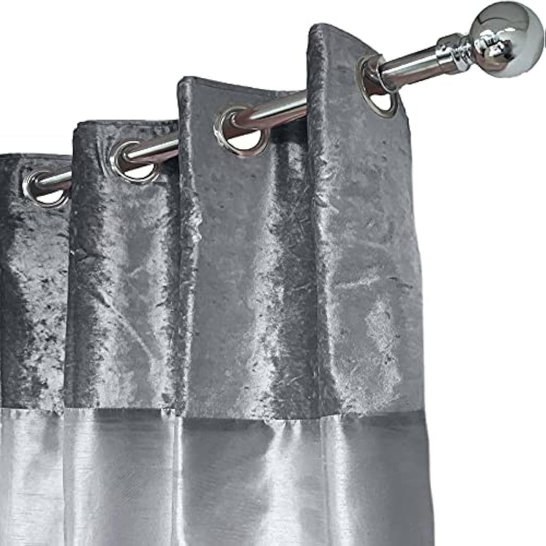 Sienna PAIR of Crushed Velvet Band Curtains Fully Lined Eyelet Ring Top Faux Silk Window Treatment Panels - Silver Grey, Width 66" x Drop 90"