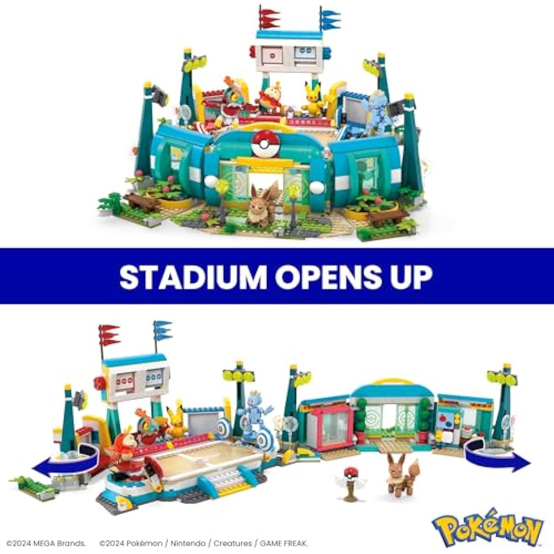 MEGA Pokémon Building Toys Set Training Stadium with 1101 Pieces, 5 Poseable Characters and Battle Play, for Kids, HWR82