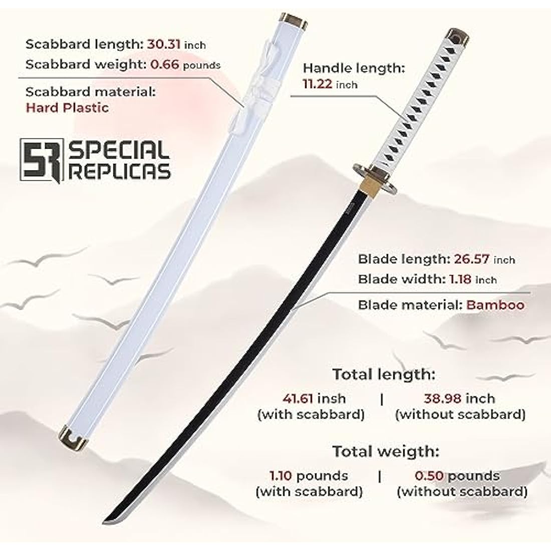 57 SPECIAL REPLICAS Roronoa Zoro Wooden Katana Sword 105cm Katanas Japanese Anime Cosplay Sword - Kitetsu/Shisui/Wado Ichimonji - 3 Piece Set JT10000
