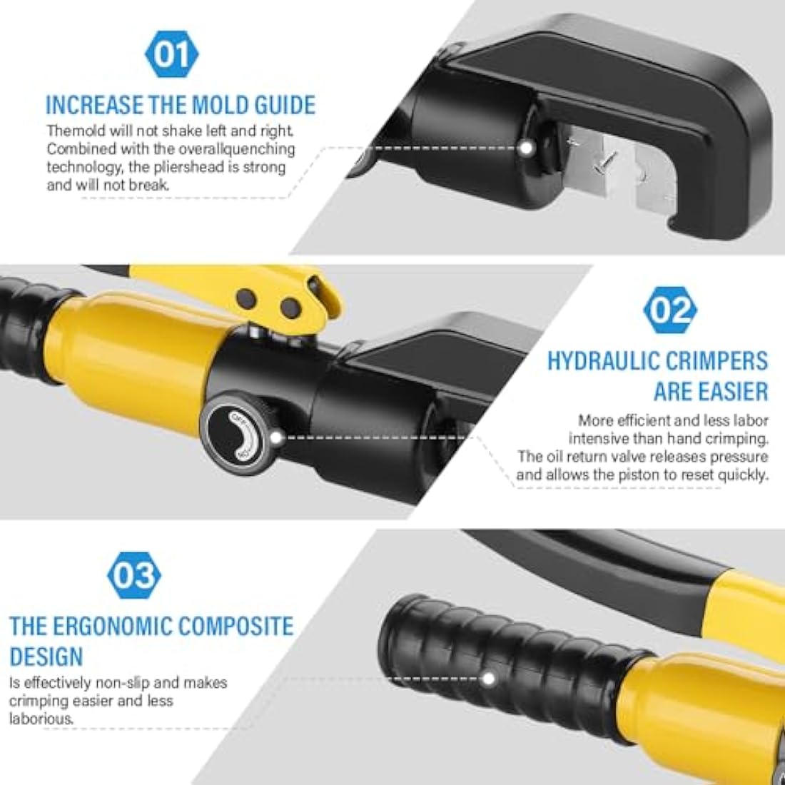 TEENO Hydraulic Crimping Tool with 9 Hex Dies,Range 12 AWG-2/0 AWG,12mm Stroke 10T,4-70mm²,for Cable Lugs Hydraulic Crimping Crimper Wire Terminal Lug Tool