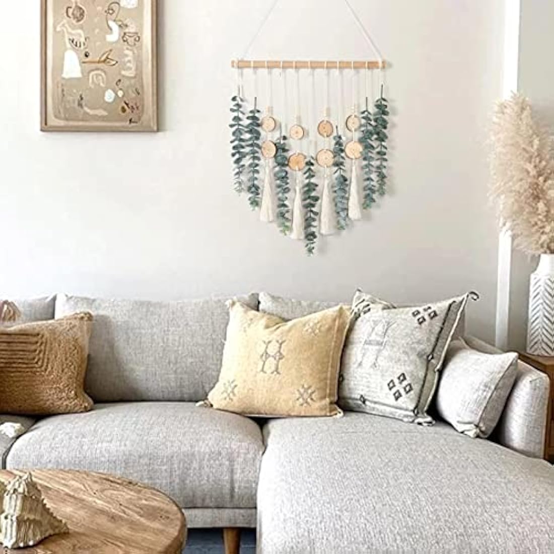 Weldomcor Artificial Eucalyptus Wall Hanging Decor Greenery Boho Chic Home Decorations Farmhouse Rustic Plants with Wooden Stick for Bedroom Living Room Apartment Ornament Gift (Green-3)