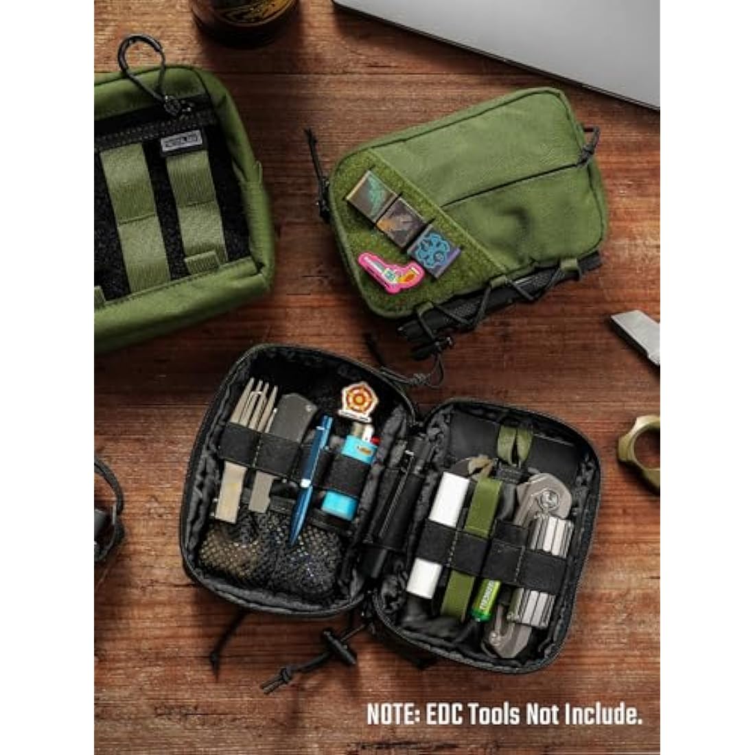TACTICAL GEEK Block E4.0 EDC Compact Waist Pouch, Utility Pocket Organizer with Elastic Cord, Nylon Dual-Directional Zippers Tool Pouch, Multi-Purpose Small Gadget Organization for Daily Carry, Green